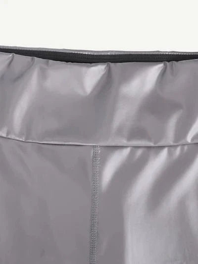 Valantomode | Silver Mid-Waist Sauna Yoga Leggings for Sports and Shapewear