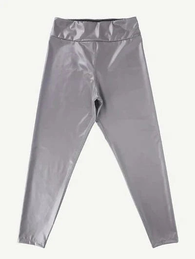 Valantomode | Silver Mid-Waist Sauna Yoga Leggings for Sports and Shapewear