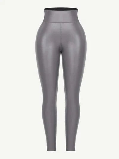 Valantomode | Silver Mid-Waist Sauna Yoga Leggings for Sports and Shapewear