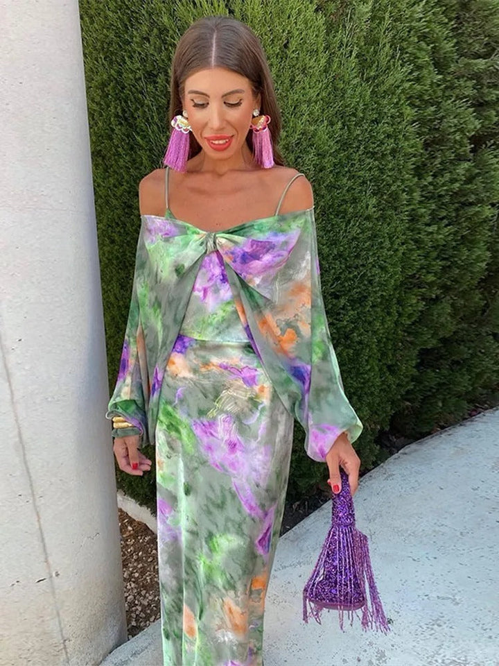 Valantomode | Floral Maxi Set with Chic Button Accents