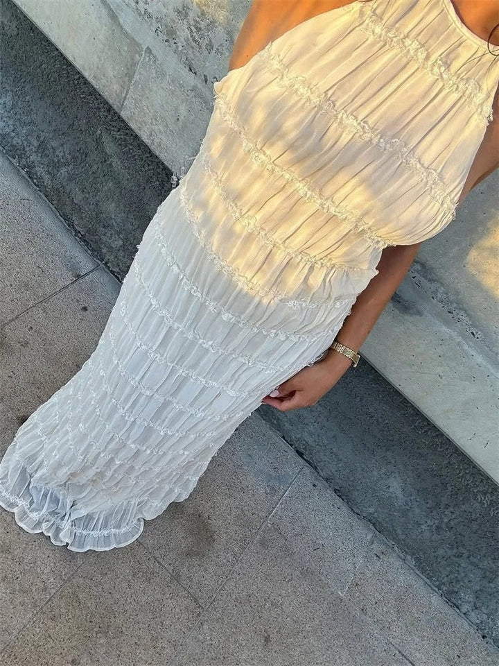 Valantomode | Halter Neck Maxi Dress with Ruffles for Effortless Elegance