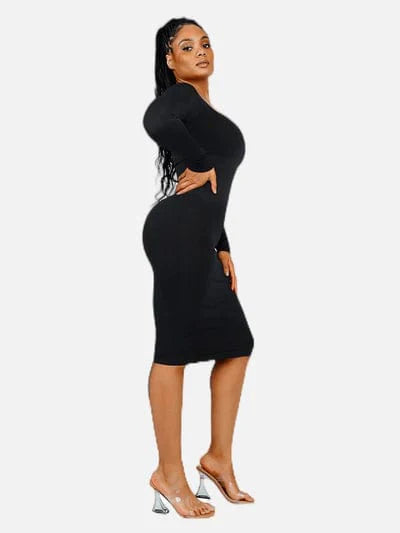 Valantomode | Bodycon Midi Dress with Long Sleeves and Tummy Control