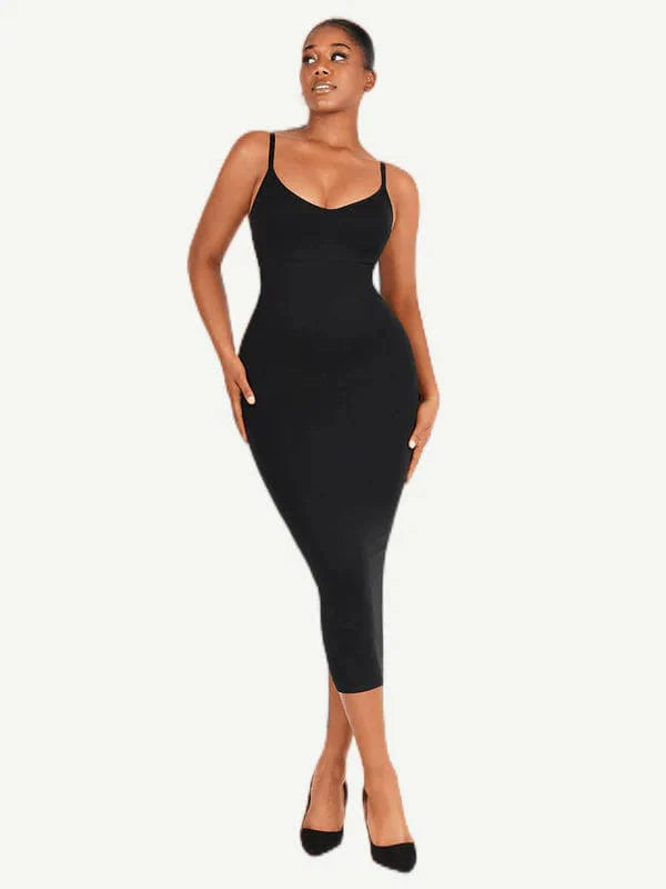 Valantomode | Spaghetti Strap V-Neck Bodycon Midi Dress