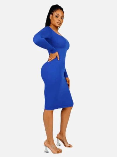 Valantomode | Bodycon Midi Dress with Long Sleeves and Tummy Control