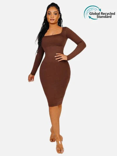 Valantomode | Bodycon Midi Dress with Long Sleeves and Tummy Control