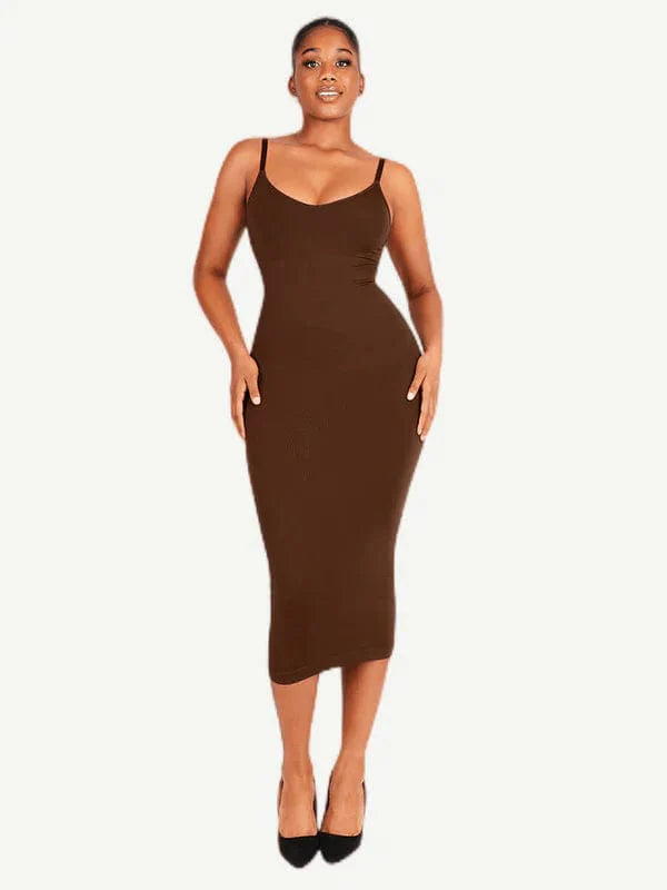 Valantomode | Spaghetti Strap V-Neck Bodycon Midi Dress