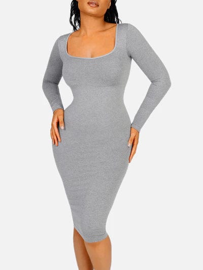 Valantomode | Bodycon Midi Dress with Long Sleeves and Tummy Control