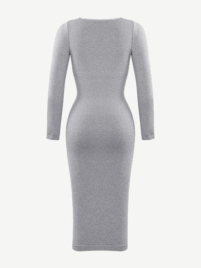 Valantomode | Bodycon Midi Dress with Long Sleeves and Tummy Control