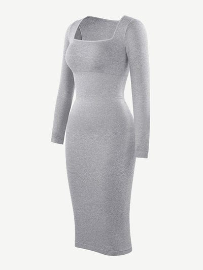 Valantomode | Bodycon Midi Dress with Long Sleeves and Tummy Control