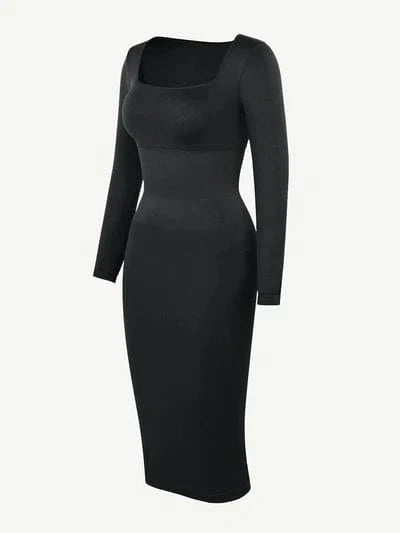 Valantomode | Bodycon Midi Dress with Long Sleeves and Tummy Control