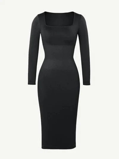 Valantomode | Bodycon Midi Dress with Long Sleeves and Tummy Control