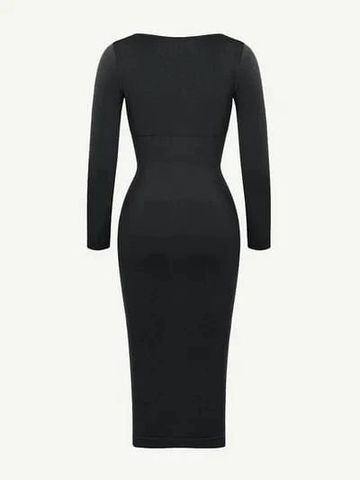 Valantomode | Bodycon Midi Dress with Long Sleeves and Tummy Control