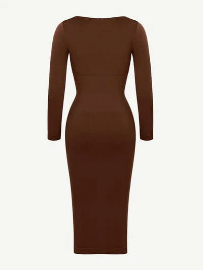 Valantomode | Bodycon Midi Dress with Long Sleeves and Tummy Control
