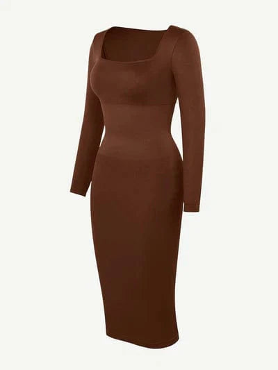 Valantomode | Bodycon Midi Dress with Long Sleeves and Tummy Control