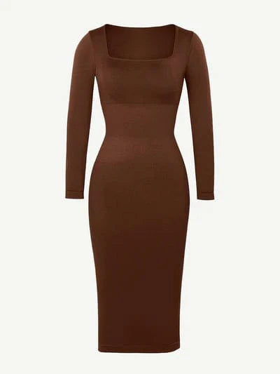Valantomode | Bodycon Midi Dress with Long Sleeves and Tummy Control