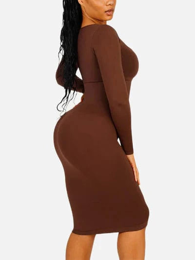 Valantomode | Bodycon Midi Dress with Long Sleeves and Tummy Control
