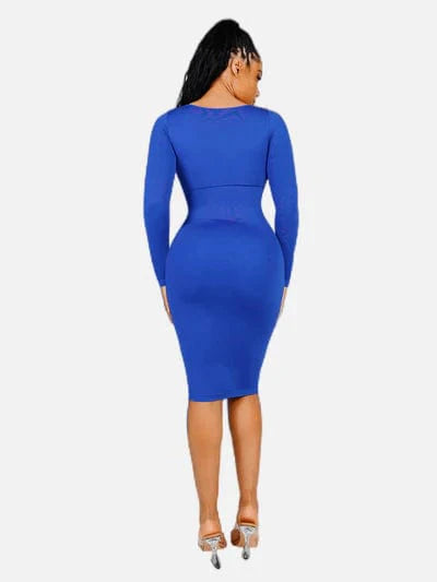 Valantomode | Bodycon Midi Dress with Long Sleeves and Tummy Control