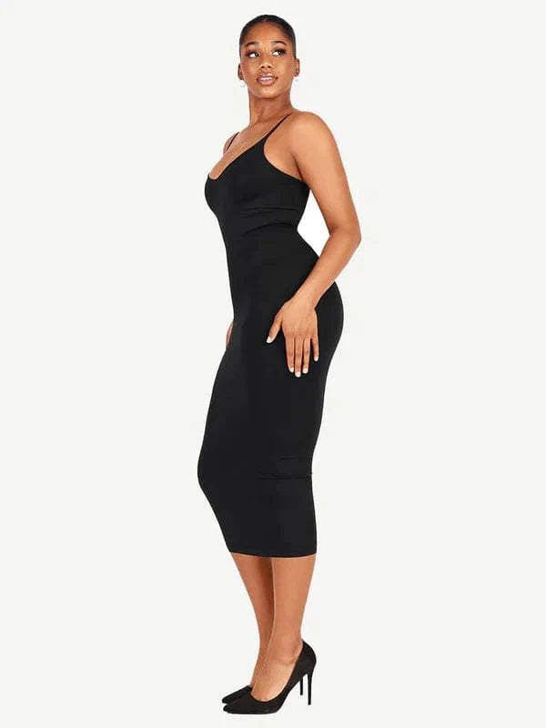 Valantomode | Spaghetti Strap V-Neck Bodycon Midi Dress