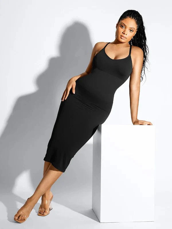 Valantomode | Spaghetti Strap V-Neck Bodycon Midi Dress