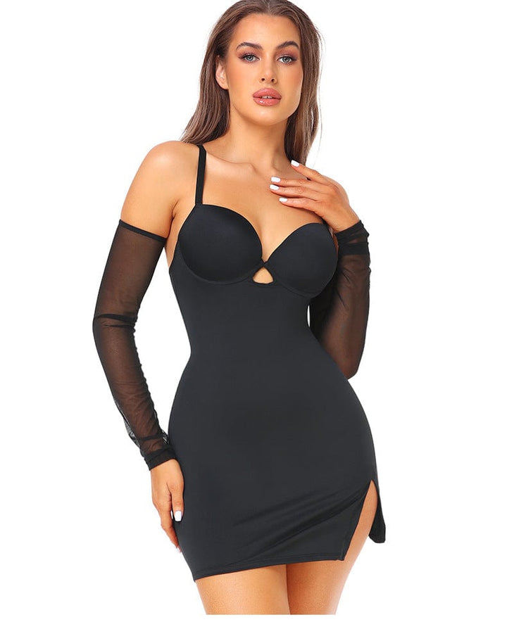 Valantomode | Curve-Hugging Mini Slip Dress with Built-In Bra and Slimming Side Slits | Shapewear for a Flattering Fit