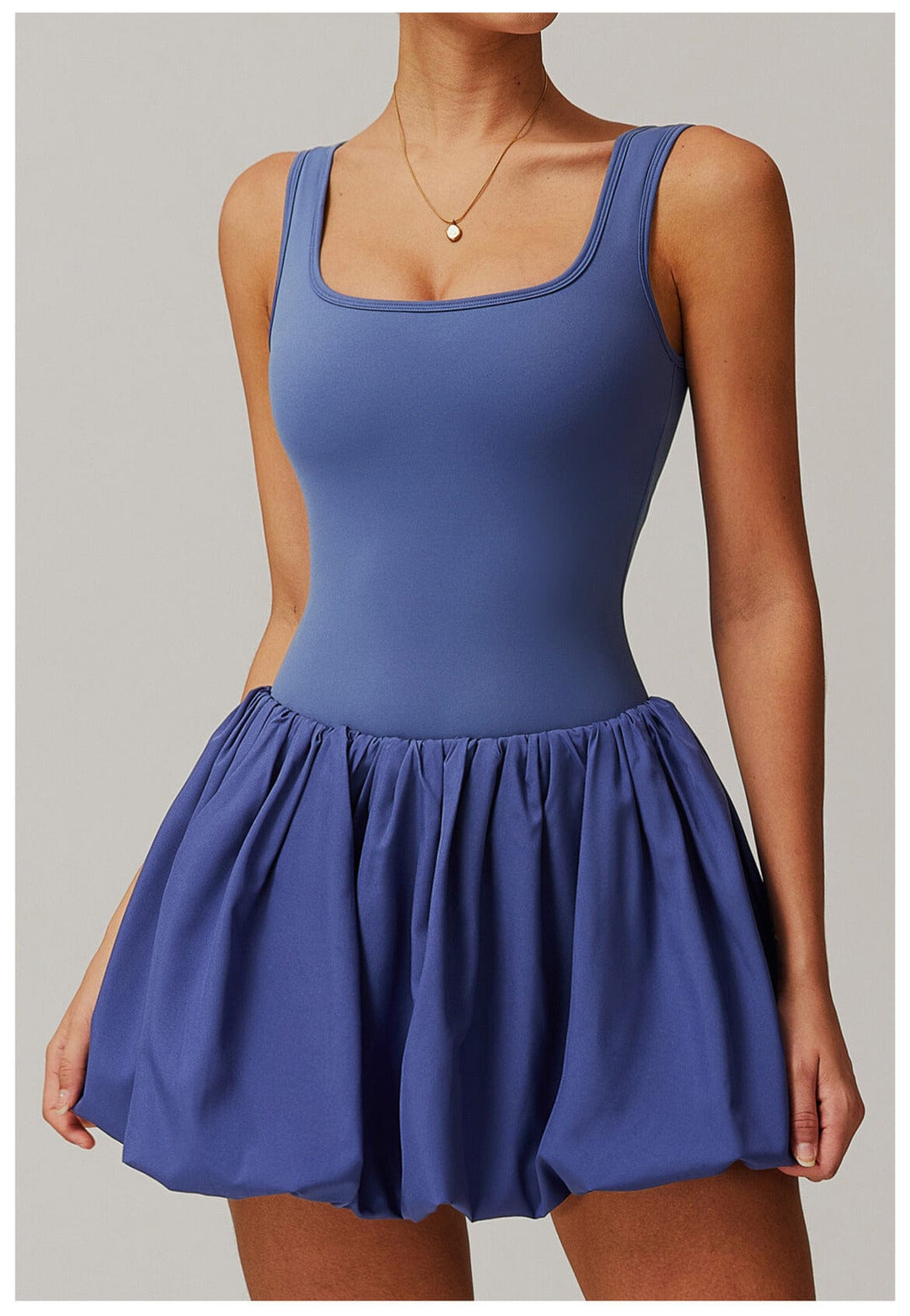 Valantomode | Women's Square Neck Tennis Dress with Built-In Pocketed Shorts