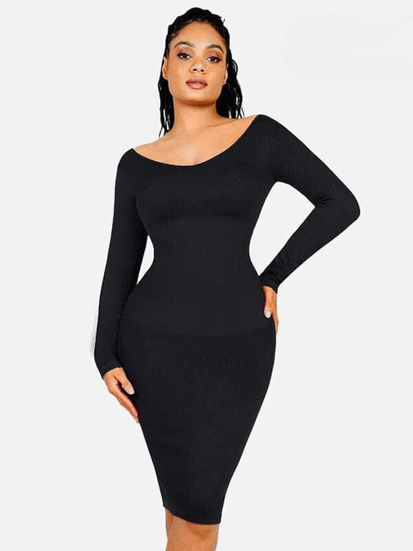 Valantomode | V-Neck Long Sleeve Bodycon Midi Dress with Waist-Cinching Design