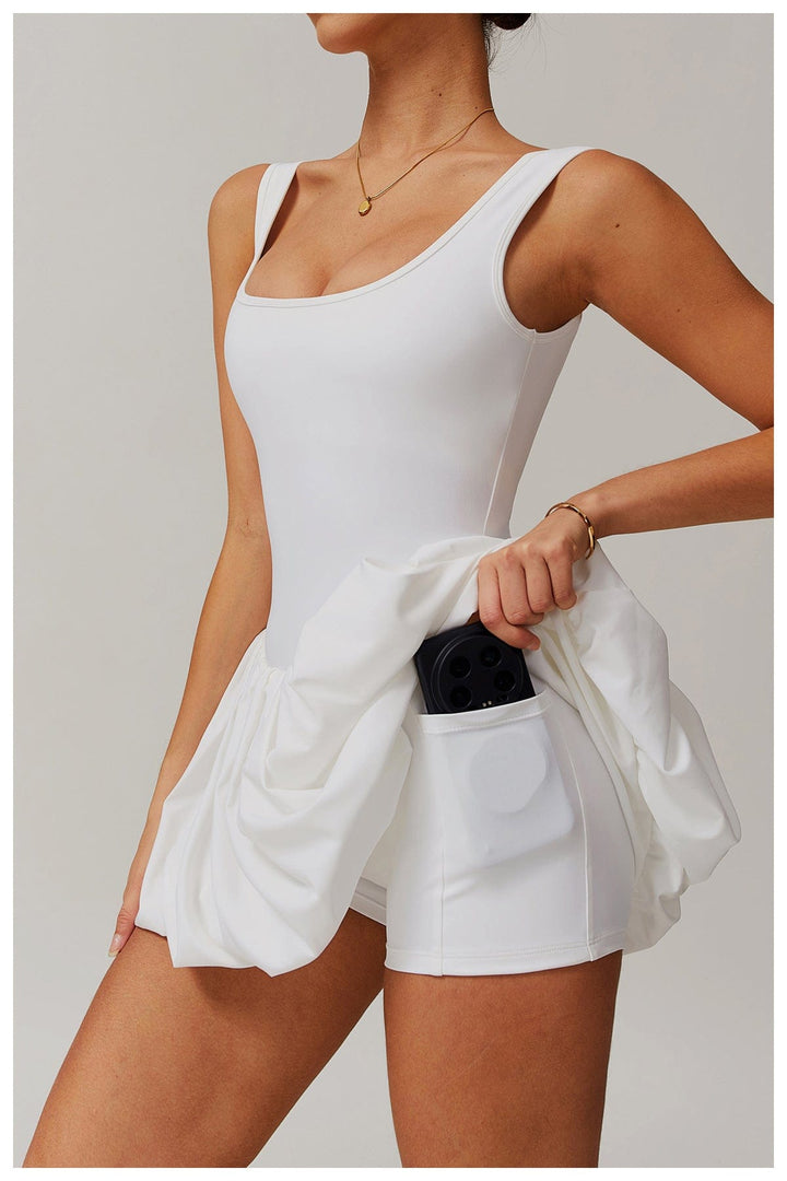 Valantomode | Women's Square Neck Tennis Dress with Built-In Pocketed Shorts