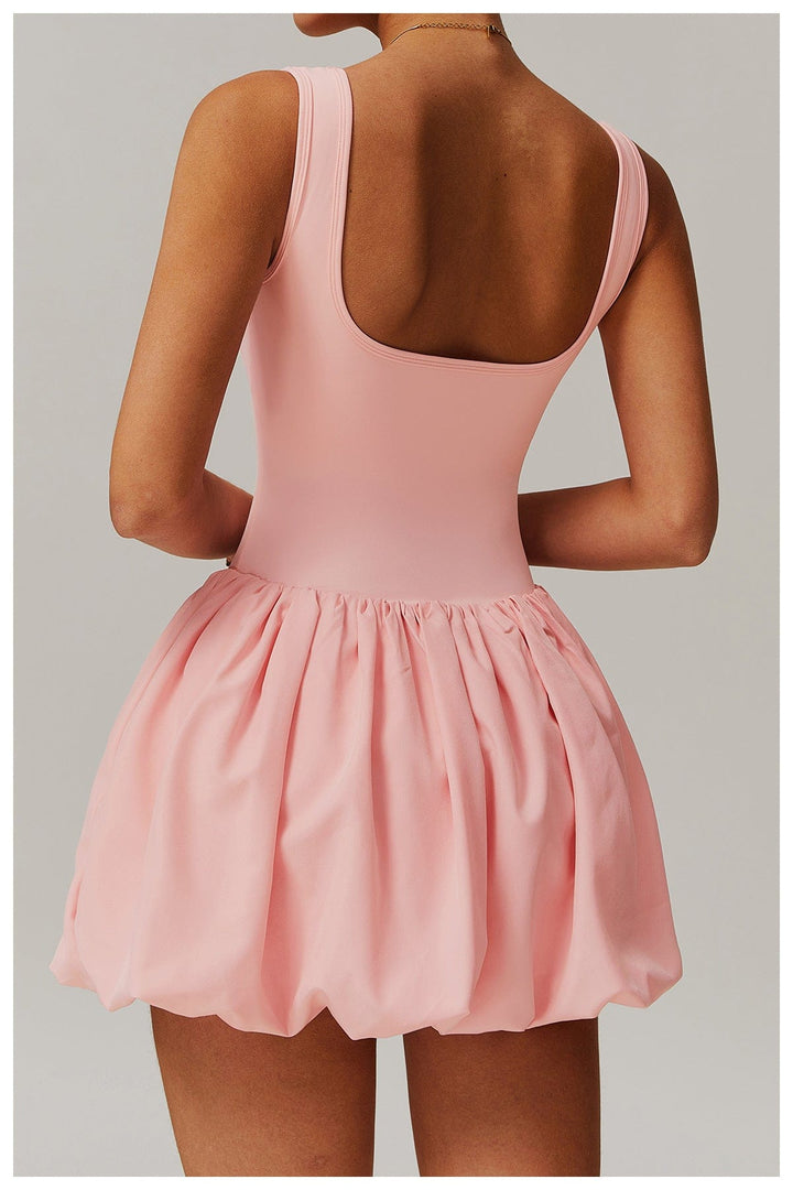 Valantomode | Women's Square Neck Tennis Dress with Built-In Pocketed Shorts