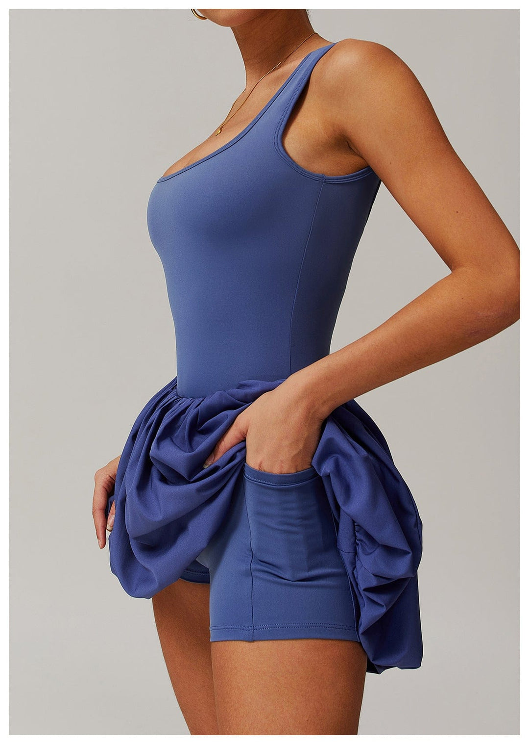 Valantomode | Women's Square Neck Tennis Dress with Built-In Pocketed Shorts