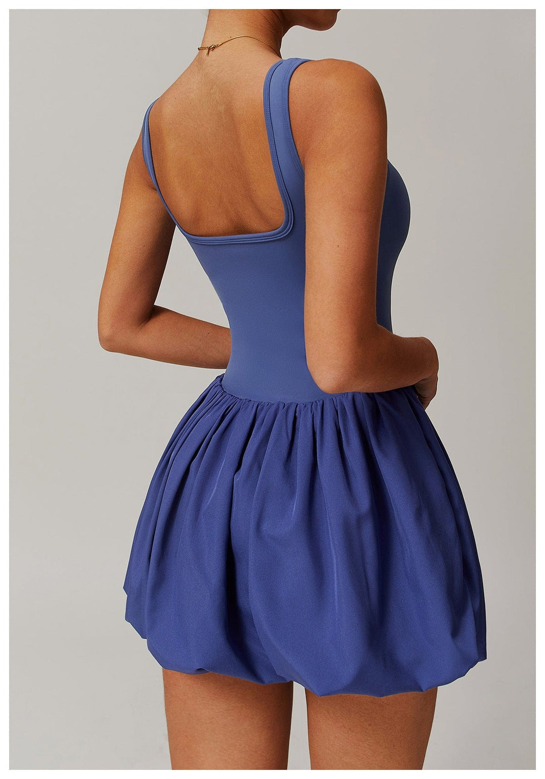 Valantomode | Women's Square Neck Tennis Dress with Built-In Pocketed Shorts