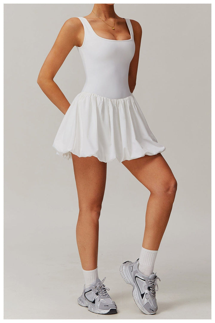 Valantomode | Women's Square Neck Tennis Dress with Built-In Pocketed Shorts