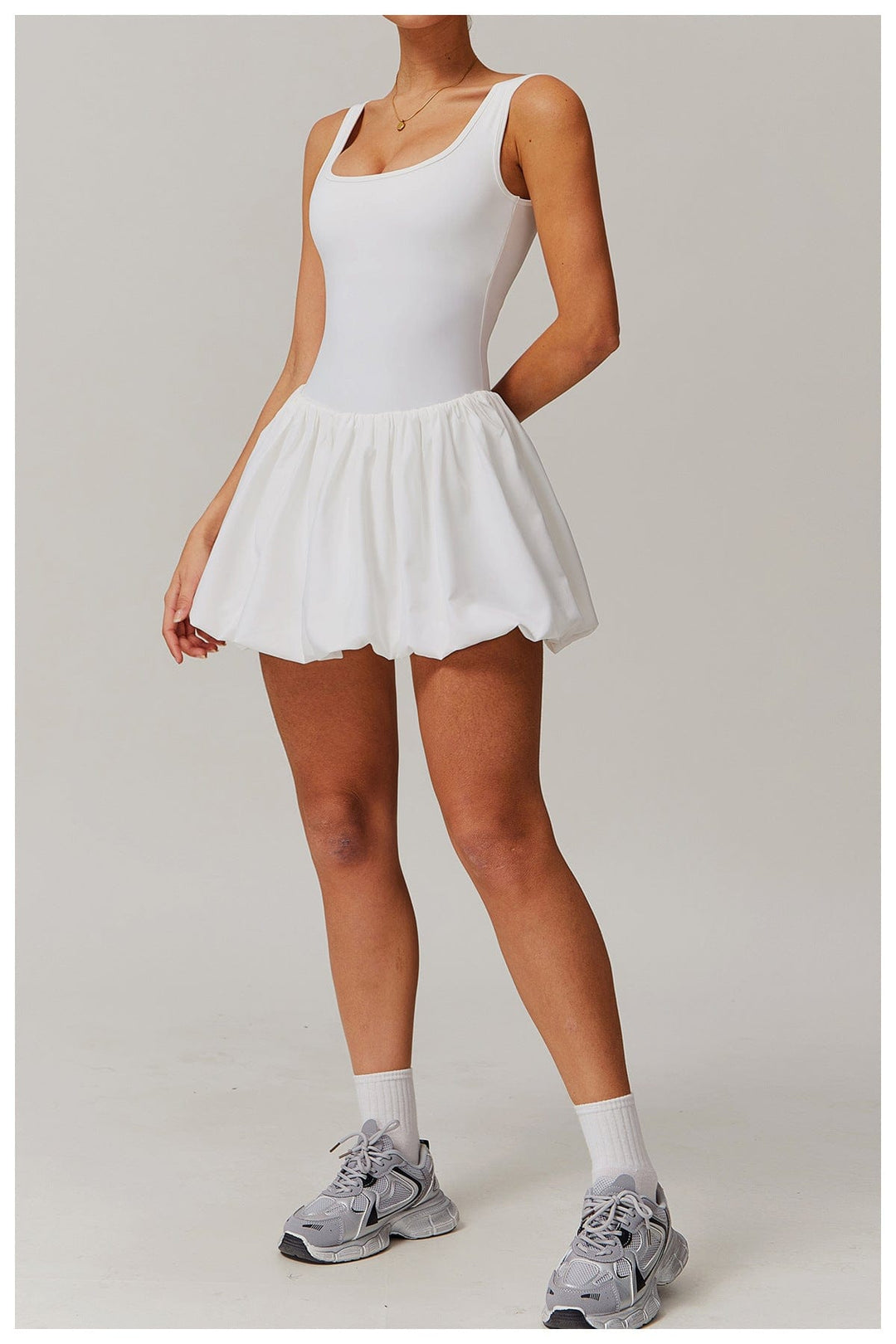 Valantomode | Women's Square Neck Tennis Dress with Built-In Pocketed Shorts