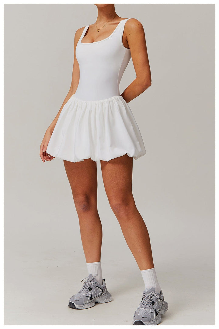 Valantomode | Women's Square Neck Tennis Dress with Built-In Pocketed Shorts