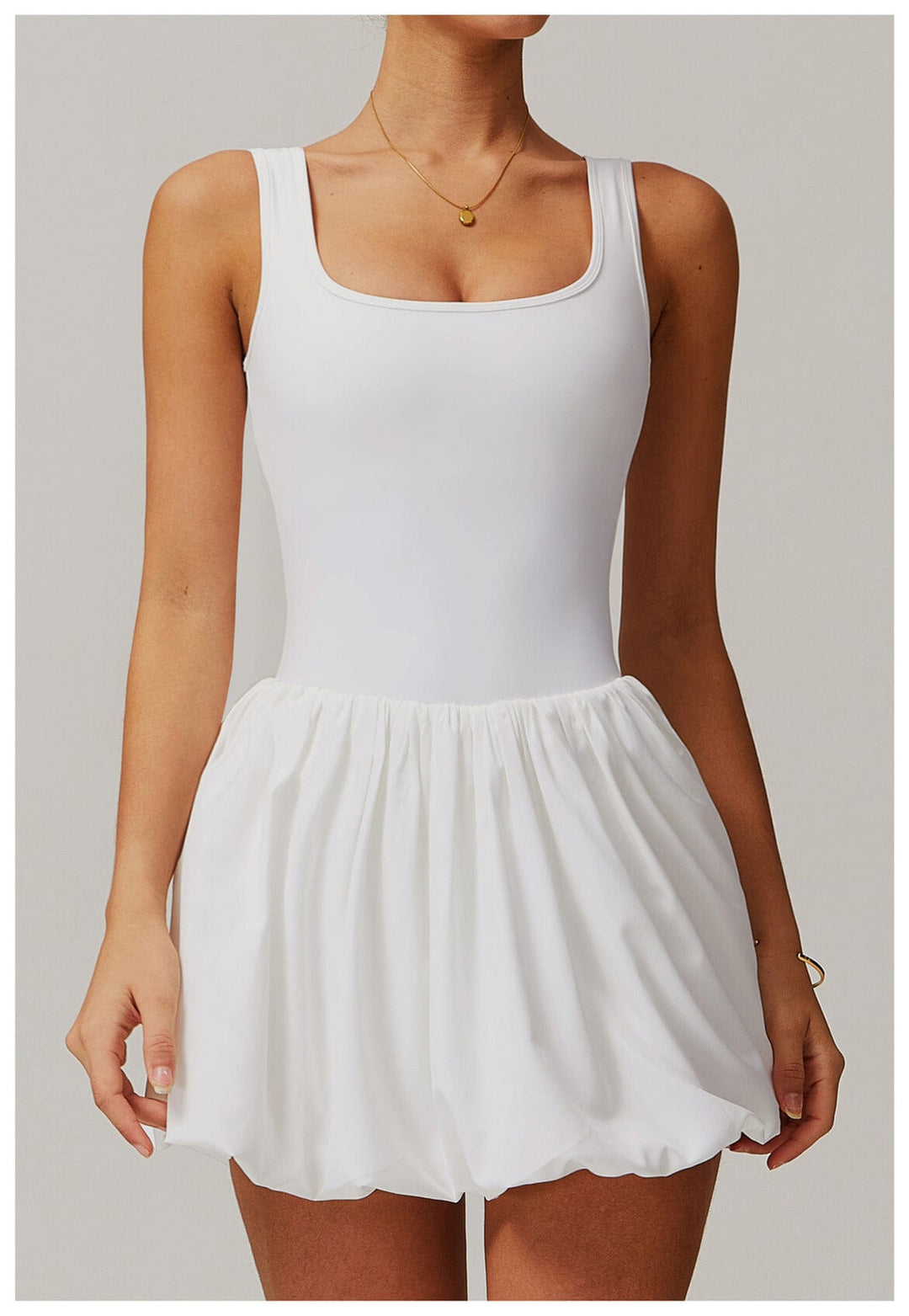 Valantomode | Women's Square Neck Tennis Dress with Built-In Pocketed Shorts