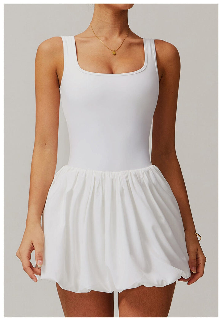 Valantomode | Women's Square Neck Tennis Dress with Built-In Pocketed Shorts