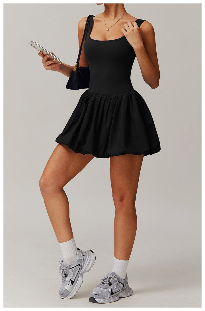 Valantomode | Women's Square Neck Tennis Dress with Built-In Pocketed Shorts
