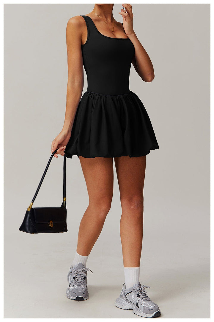 Valantomode | Women's Square Neck Tennis Dress with Built-In Pocketed Shorts