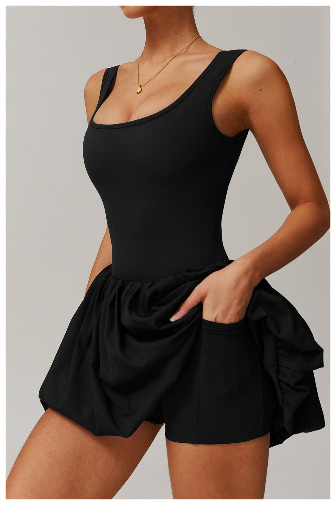 Valantomode | Women's Square Neck Tennis Dress with Built-In Pocketed Shorts