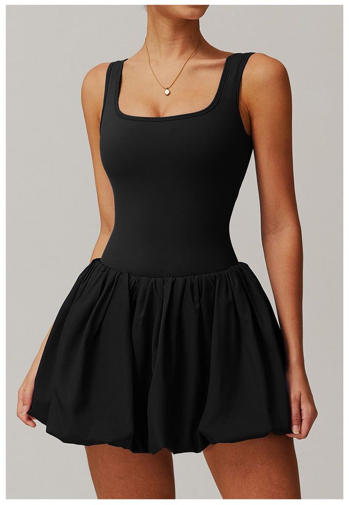 Valantomode | Women's Square Neck Tennis Dress with Built-In Pocketed Shorts
