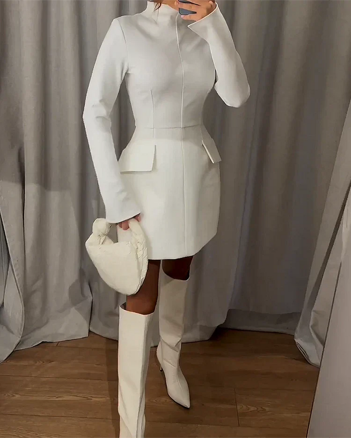 Valantomode | Chic Mini Dress for Women with High Neck and Long Sleeves