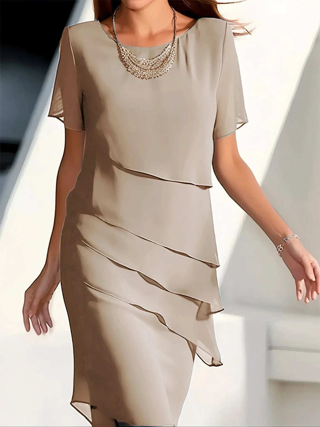 Valantomode | Chic Layered Chiffon Dress for Effortless Elegance