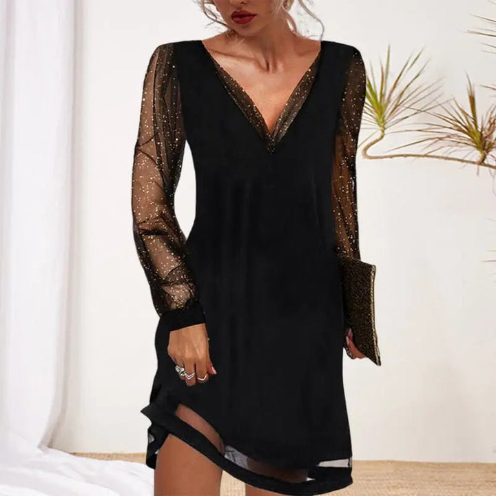 Valantomode | Elegant Evening Dress with Sheer Sleeves for Formal Events