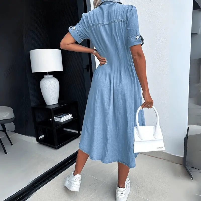 Valantomode | Timeless Denim Midi Dress for Effortless Style