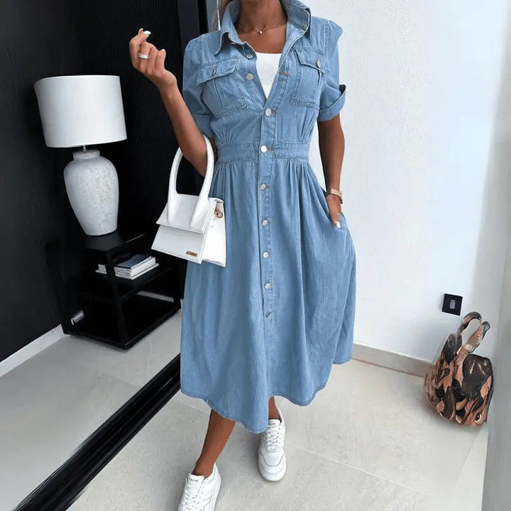Valantomode | Timeless Denim Midi Dress for Effortless Style