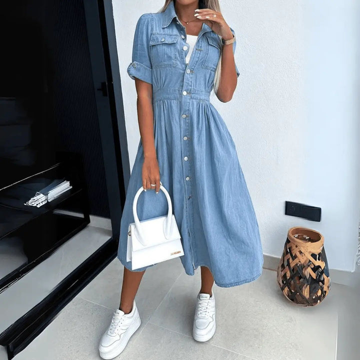 Valantomode | Timeless Denim Midi Dress for Effortless Style
