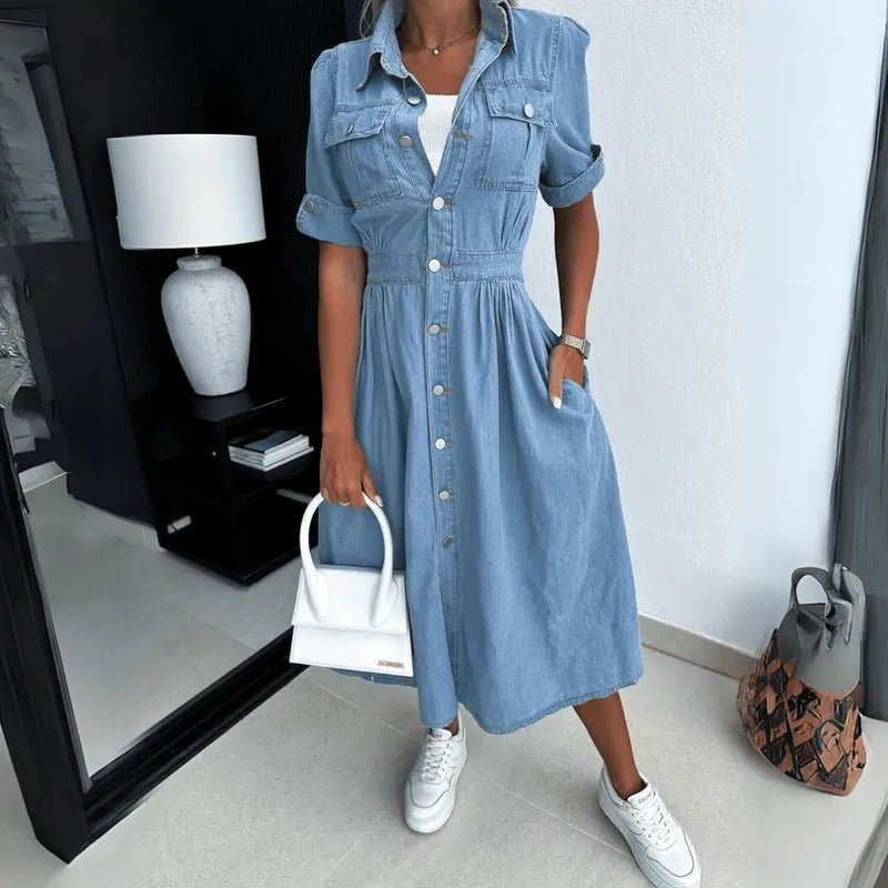 Valantomode | Timeless Denim Midi Dress for Effortless Style
