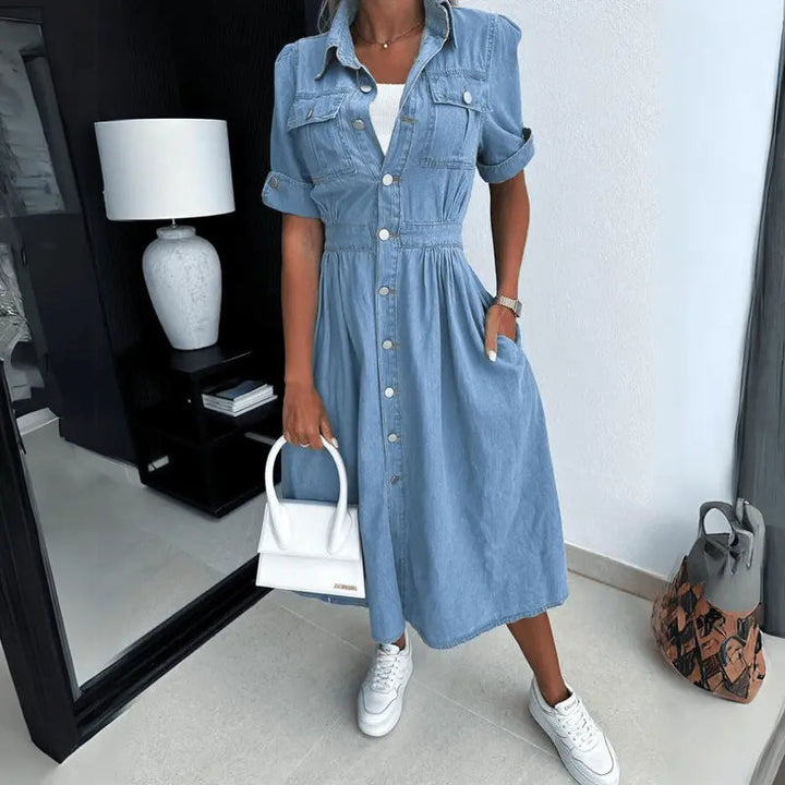 Valantomode | Timeless Denim Midi Dress for Effortless Style