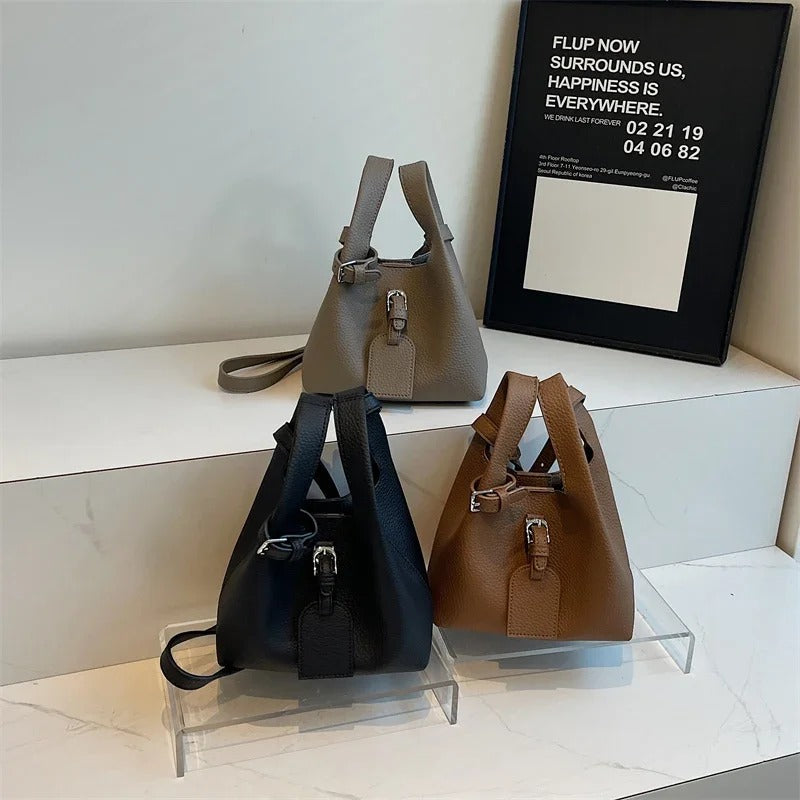 Valantomode | Luna Pebble Cyclus – Premium Pebbled Vegan Leather Mini Bucket Bag with Modular Pouch