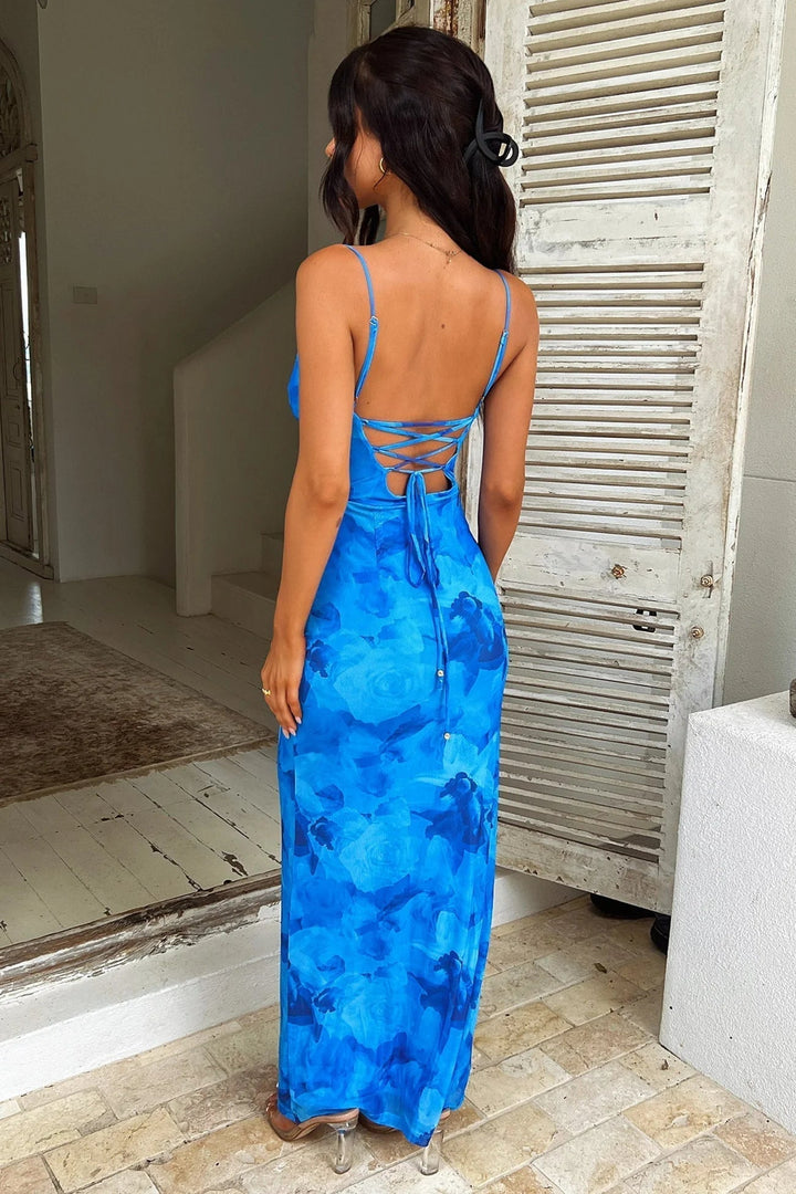 Valantomode | Blue Floral Maxi Dress Perfect for Summer Outings