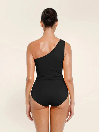 Valantomode | One-Shoulder Ruched One-Piece Swimsuit with Built-In Chest Support